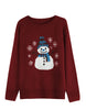 Cute Snowman Embroidered Pullover Sweater For Women