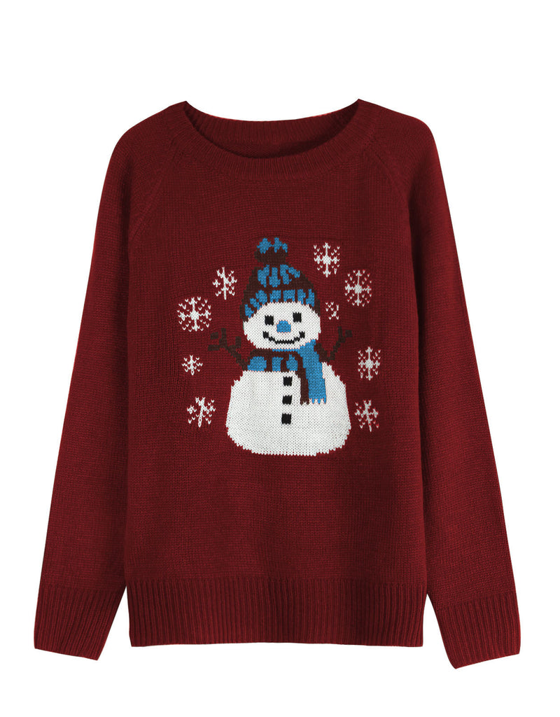 Cute Snowman Embroidered Pullover Sweater For Women