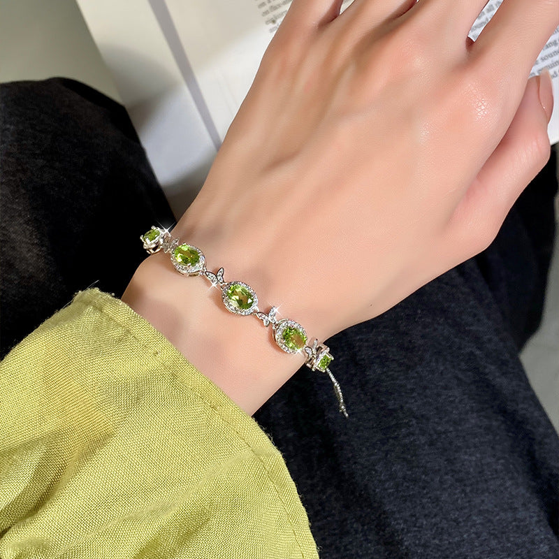 S925 Sterling Silver Inlaid Natural Crystal Butterfly Bracelet