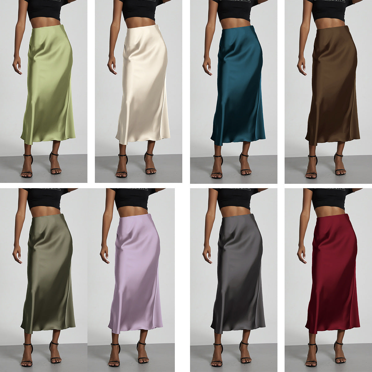 European And American Style Elegant Texture Satin Slimming Straight Mid-length Skirt