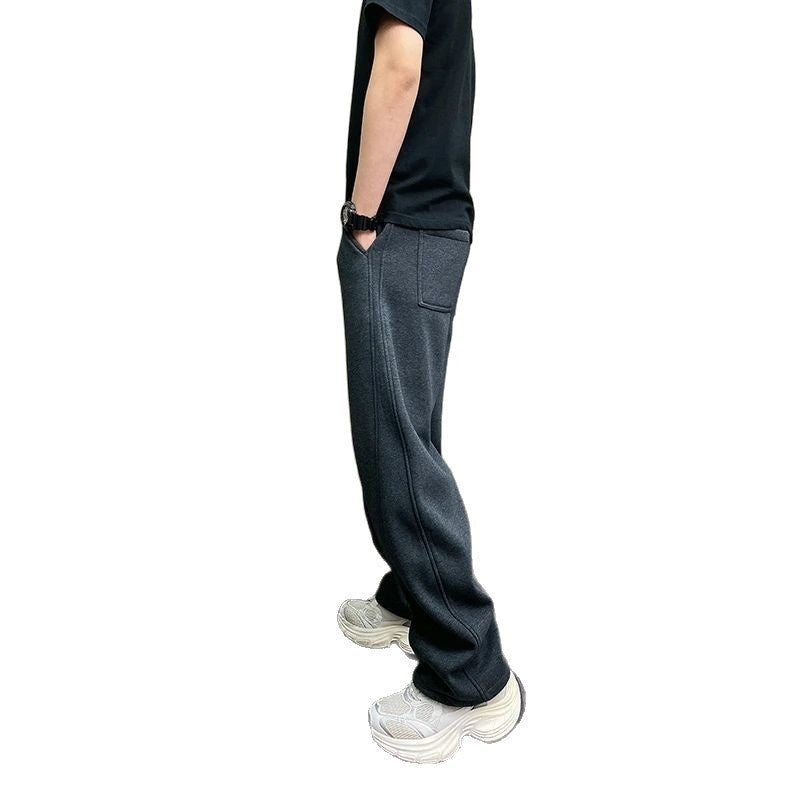 Mens Fleece Lined Thickened Casual Straight Cut Pants