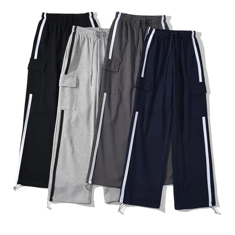 Side Stripe Stitching Women's Drawstring Pocket Casual Pants Bundle Feet