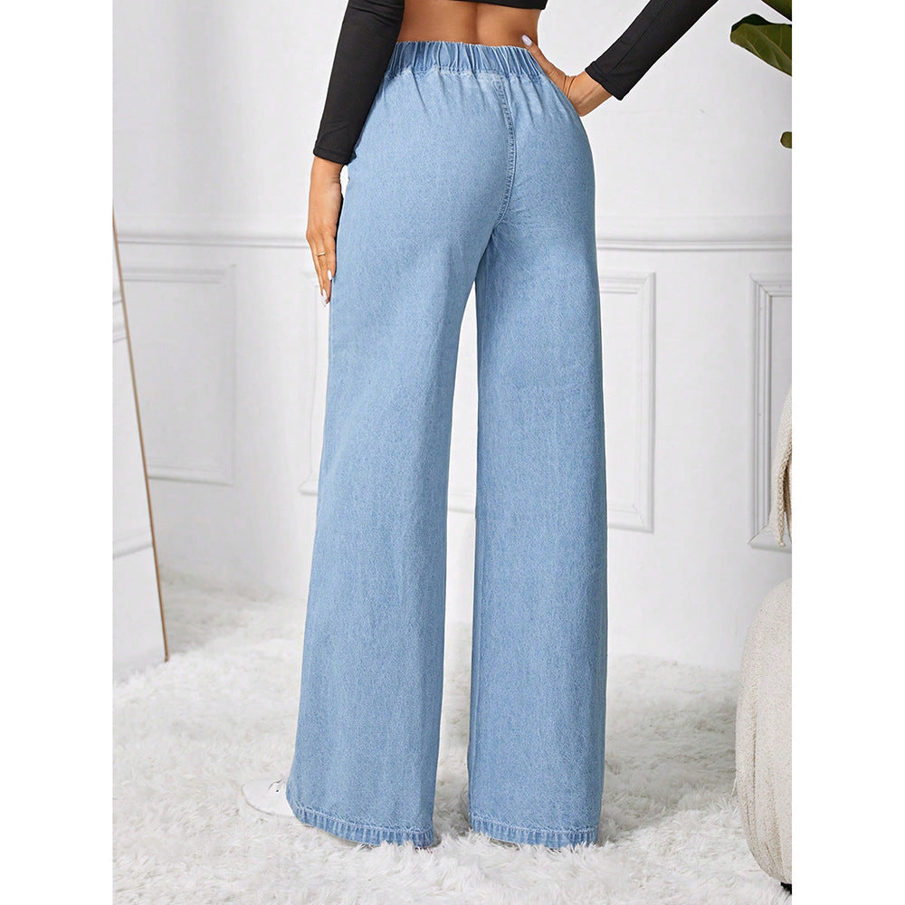 New High-waisted Wide-leg Loose-fit Retro Draping Straight-leg Long Pants