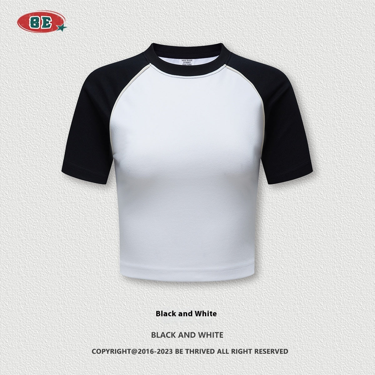 Summer Beauty Retro Hot Girl Short T-shirt Contrast Color Raglan Sleeve Round Neck