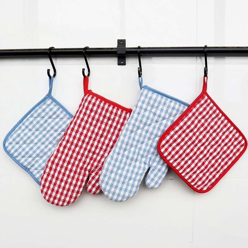 Cotton Yarn-dyed Plaid Baking Gloves Scald Preventing Met
