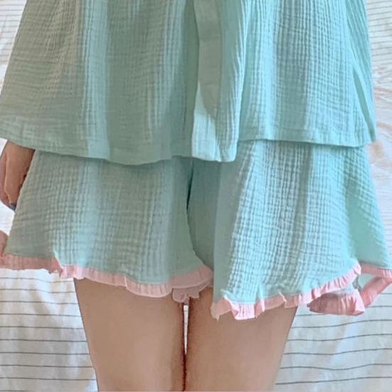 Pajamas Women's Summer New Ruffled Sweet Spaghetti-strap Shorts Loose Casual Good-looking Homewear Suit