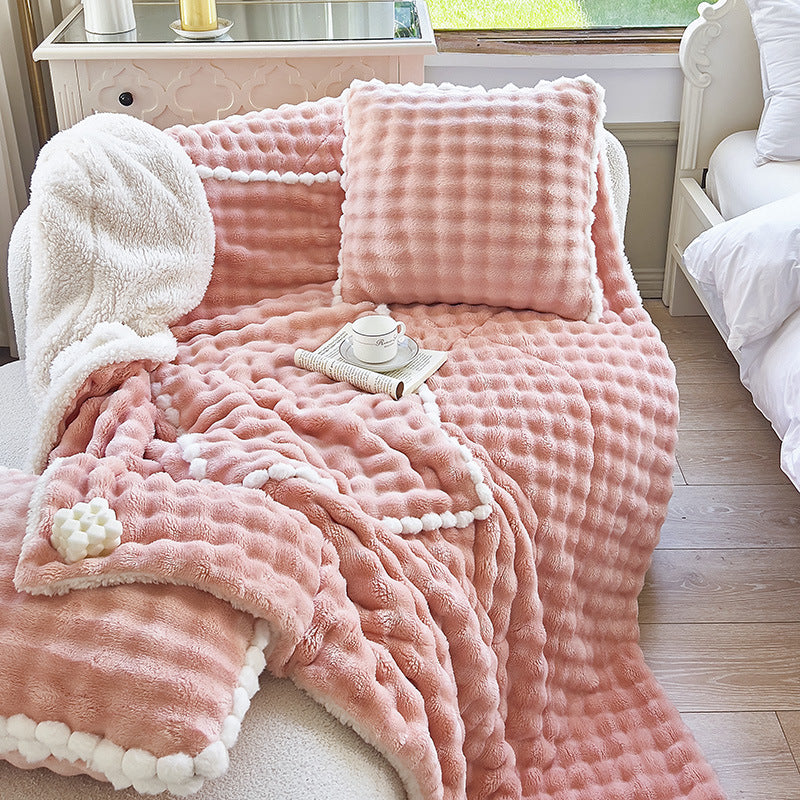 Thick Warm Pillow Milk Fiber Quilt Nap Blanket