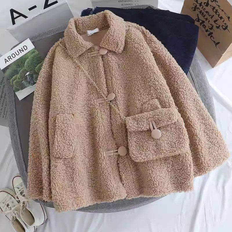 Lamb Wool Coat Female Fleece-lined Thick Loose