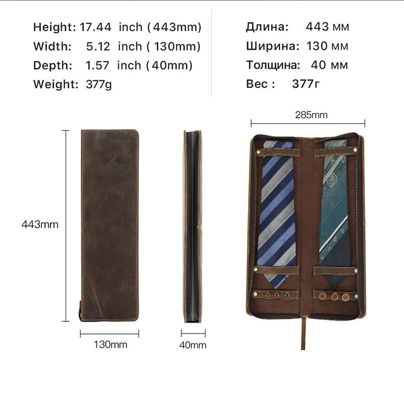 صندوق تخزين ربطات عنق رجالي من جلد كريزي هورس العتيق