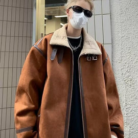 معطف من صوف الحملان بياقة عالية من القطن، مناسب للعمل، للرجال