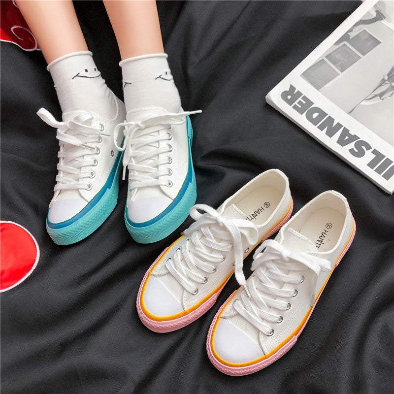 Classic Cream Blue Canvas Shoes Women