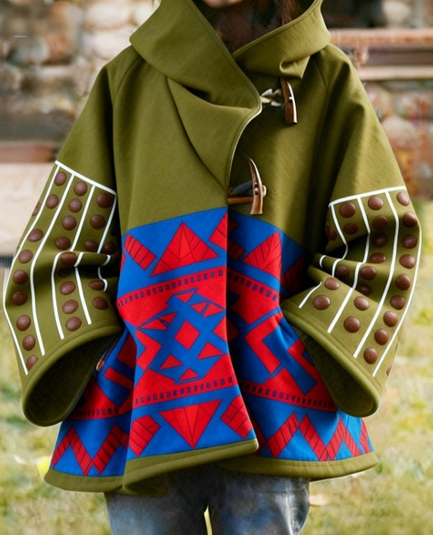 Winter New Women's Loose Retro Printed Woolen Coat