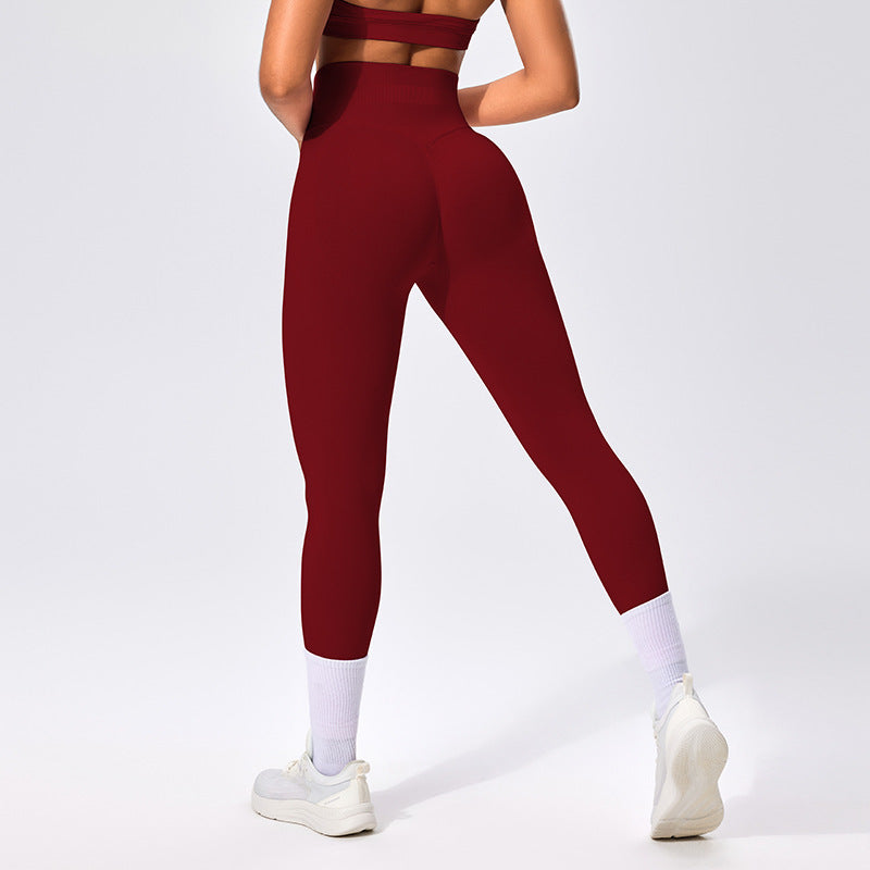 Seamless High-waisted Nine-inch Pants Pleated And Hip-lifting Fitness Pants