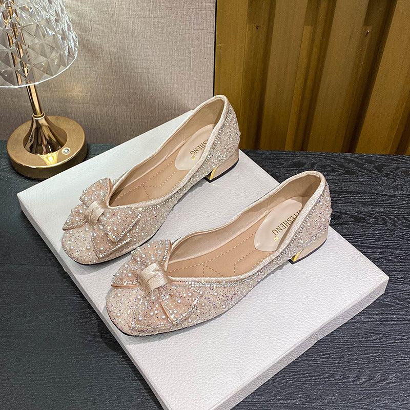 Dignified Rhinestone Bow Flat Temperament Leisure Shoes