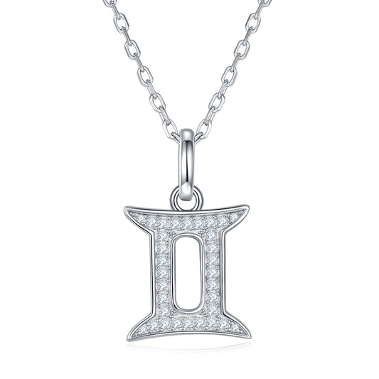12 Zodiac Signs - Gemini, Set With Top-quality Moissanite, Luxurious And Fashionable Light Luxury Trend Jewelry, Silver Necklace, Pendant S925 Silver Electroplated Platinum