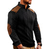 Casual Textured Wheat-spike Pattern Contrast-color Ribbed Patchwork Zip-up Long-sleeve
