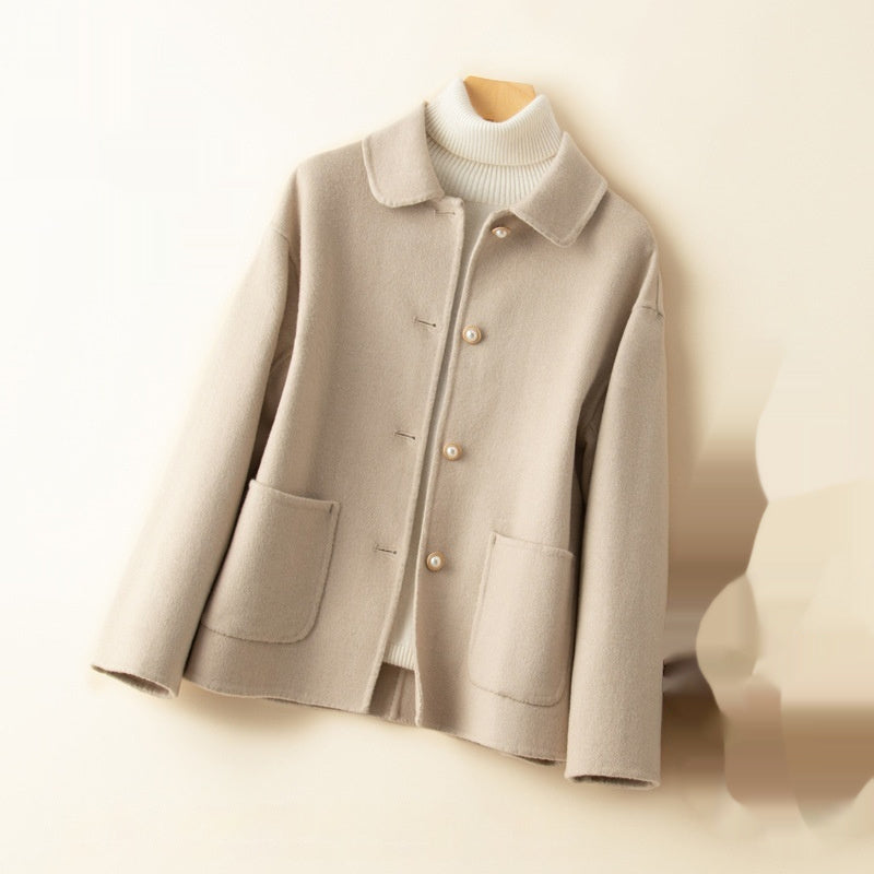 Double-sided Cashmere Short Doll Collar Classic Style Woolen Coat
