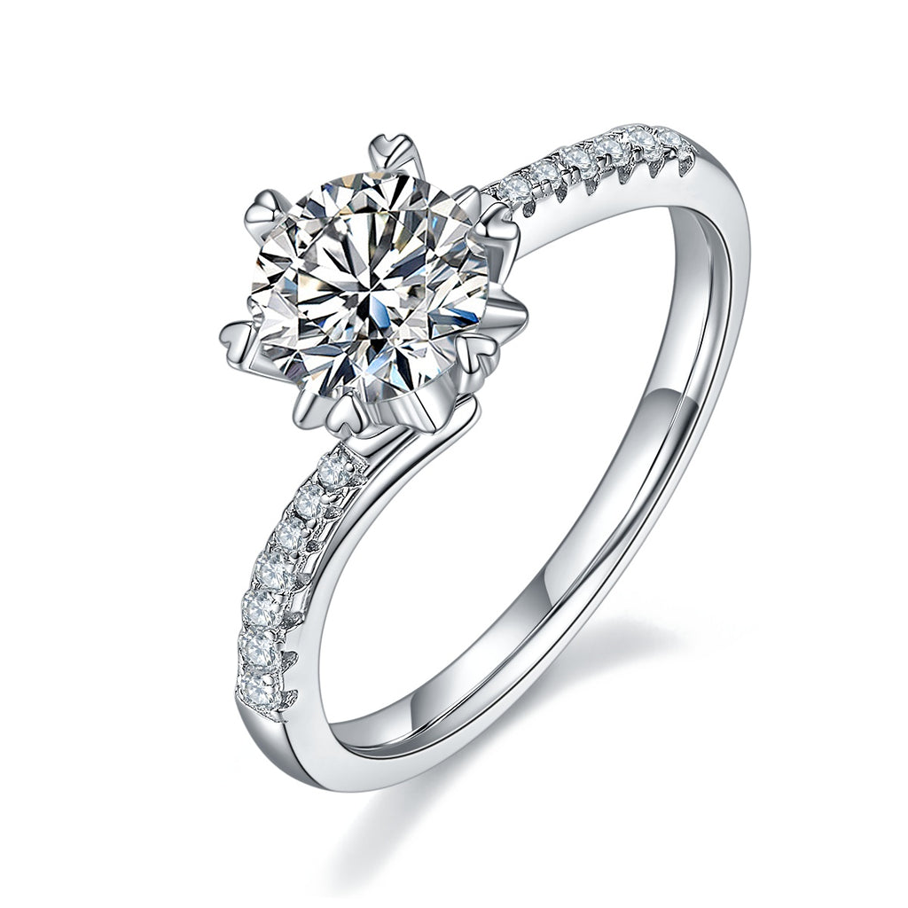 Snowflake Dance - A Wedding Ring Set With 1-carat Top-quality Moissanite S925 Silver And Platinum-plated Diamond. The Ring Can Be Inspected With A Diamond Pen