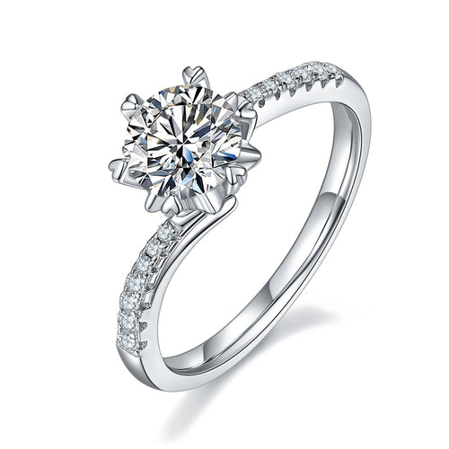 Snowflake Dance - A Wedding Ring Set With 1-carat Top-quality Moissanite S925 Silver And Platinum-plated Diamond. The Ring Can Be Inspected With A Diamond Pen