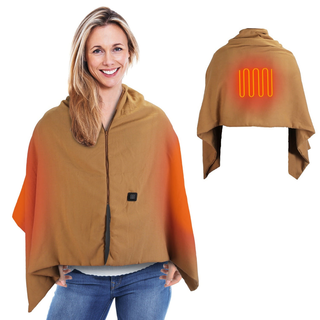 1Pc 79x24In USB Heated Shawl With Teasel Wearable Heating Blanket Electric Throw Wrap Indoor Outdoor With Zipper 3 Heating Levels Machine Washable For Outdoor Home Office