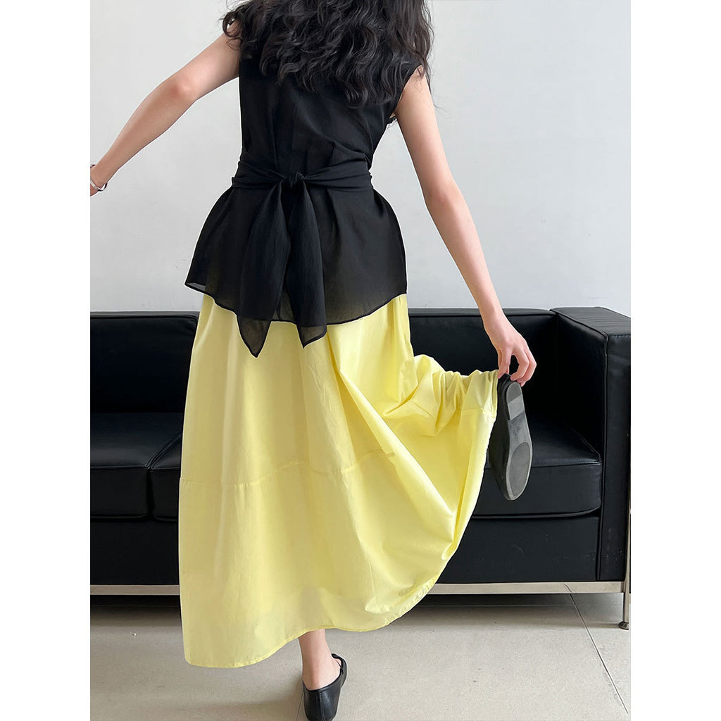 Yellow Skirt High Waist Slimming A- Line Skirt Loose Cover
