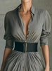 Fashionable Elegant Lapel Breasted Shirt Dress With Belt