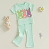 Baby Girl Cotton Short Sleeve Bell-bottom Pants Rabbit Embroidery Set