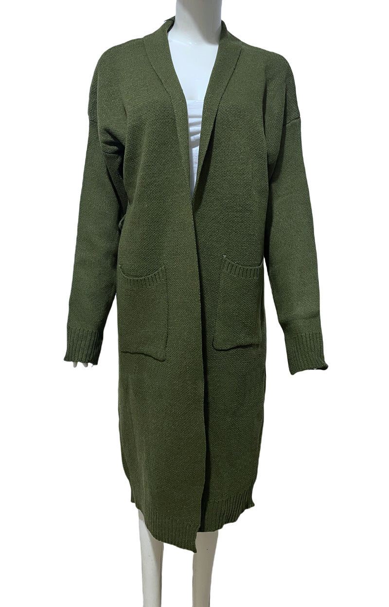 Solid Color Mid-length Sweater Coat For Women