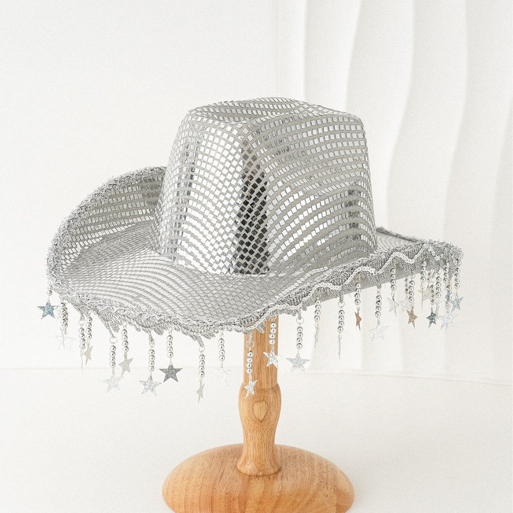 Western Cowboy Hat Sequined Tassel XINGX Design Floppy Hat