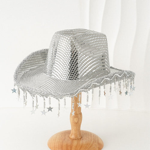Western Cowboy Hat Sequined Tassel XINGX Design Floppy Hat