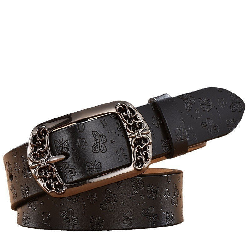 Retro Pin Buckle Printed Belt Fashion Casual Decorative Jeans Pant Belt