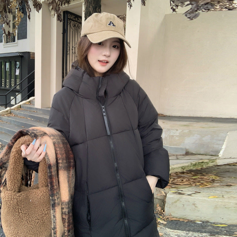Cotton-padded Mid-length Thickened Down Cotton Jacket Loose Hooded Super Fashion
