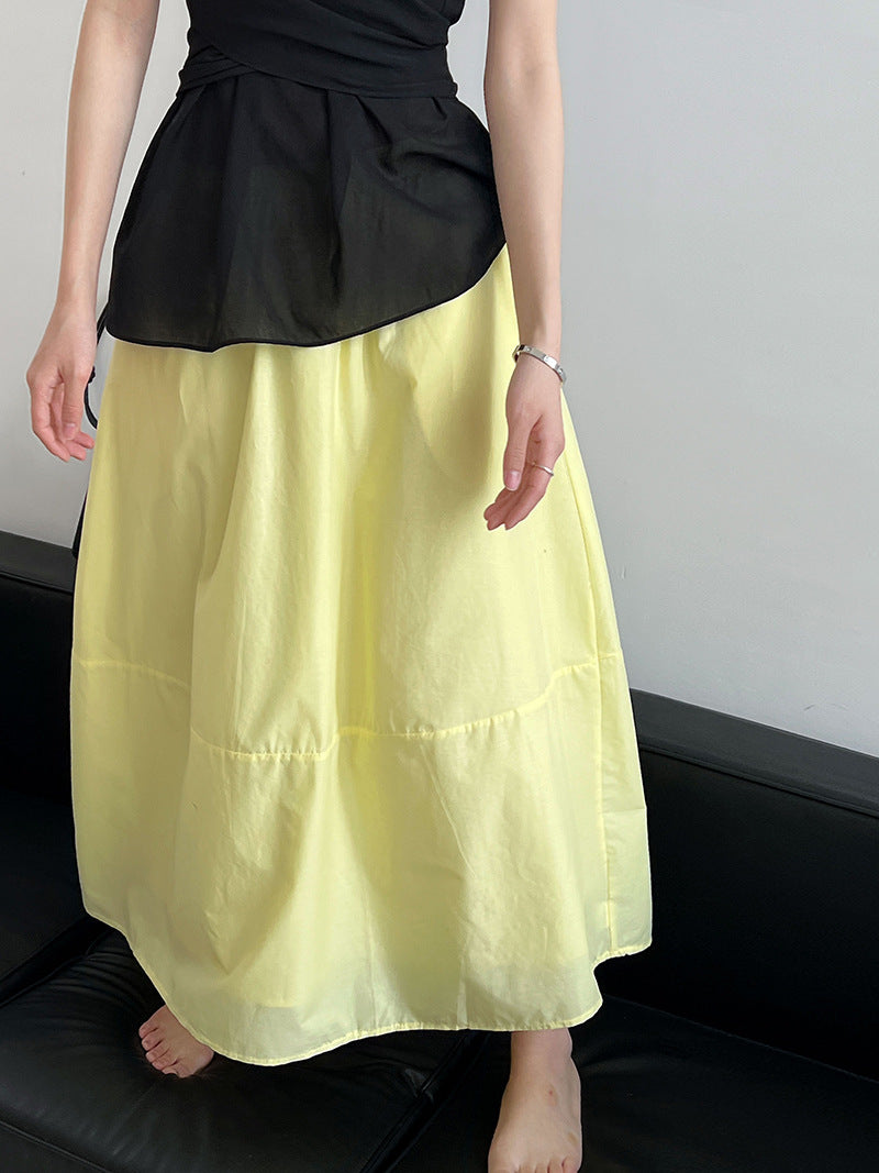 Yellow Skirt High Waist Slimming A- Line Skirt Loose Cover