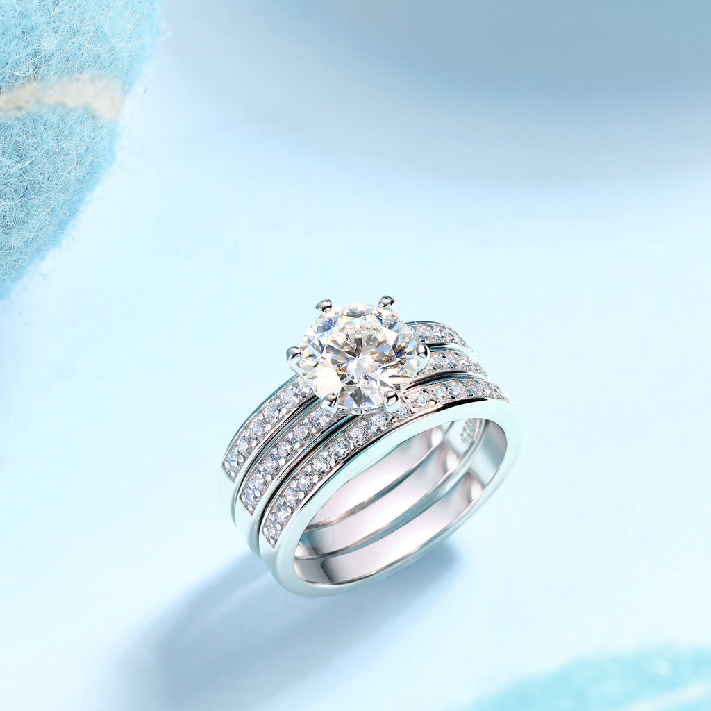 Surging - A Wedding Ring Set With 2-carat Top-quality Moissan S925 Silver And Platinum-plated Diamond Can Be Inspected With A Diamond Pen