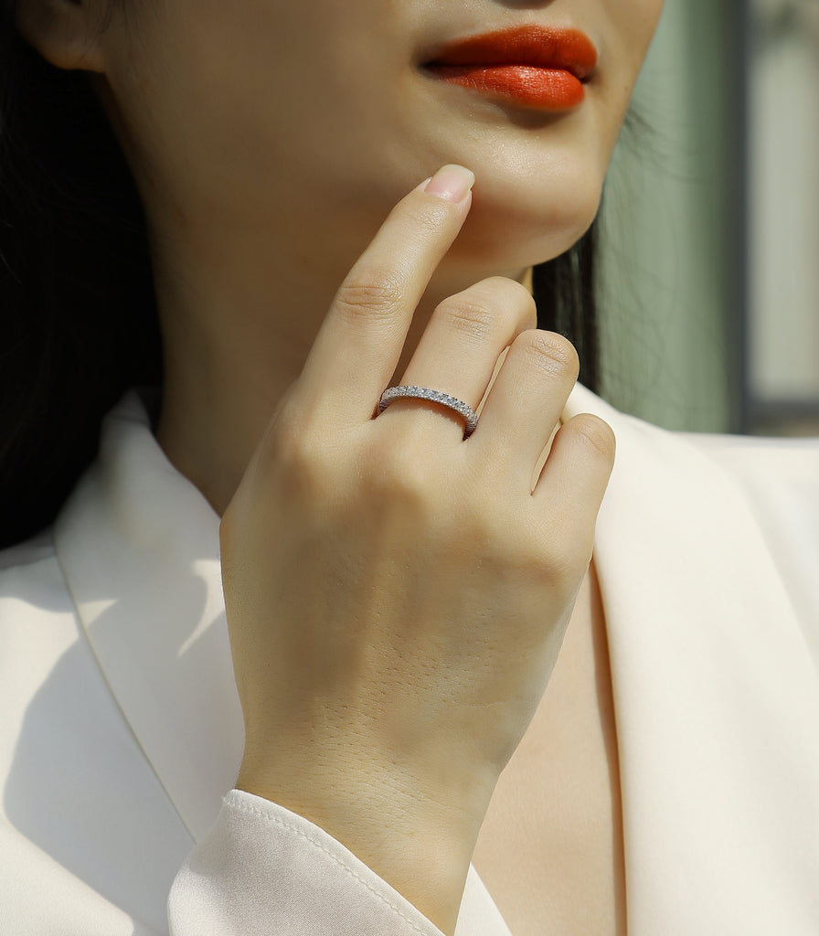 Ice Ballet - A Wedding Ring Set With Top-quality Moissanite S925 Silver And Platinum-plated Diamond. The Ring Can Be Inspected With A Diamond Pen