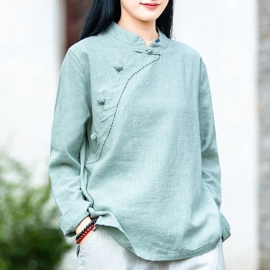 Stand-up Collar Slanting Jin Chinese Knot Button Shirt