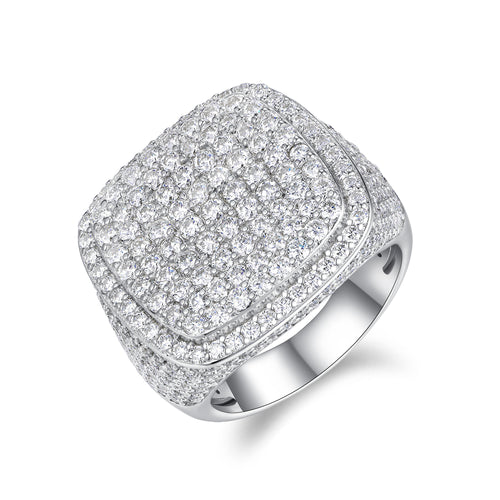 Royal Square Diamond - Set With Top-quality Moissanite S925, Silver And Platinum-plated Men's Ring, Diamond Ring, Wedding Ring. The Ring Can Be Inspected With A Diamond Pen