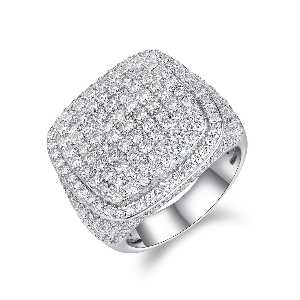 Royal Square Diamond - Set With Top-quality Moissanite S925, Silver And Platinum-plated Men's Ring, Diamond Ring, Wedding Ring. The Ring Can Be Inspected With A Diamond Pen