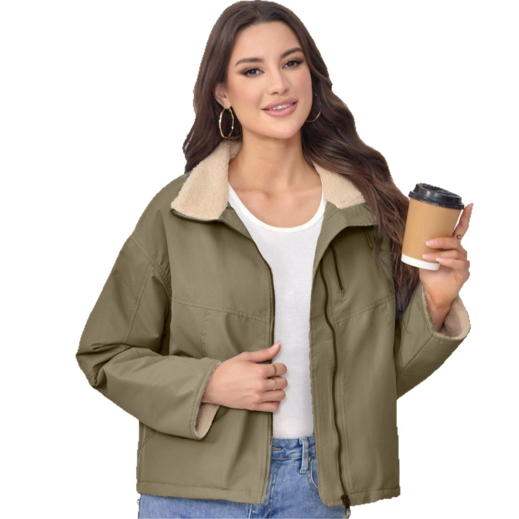 Velvet Stand Collar Cotton-padded Coat For Women