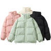 Solid Color Down Coat Couple Stand-up Collar Cotton-padded Coat