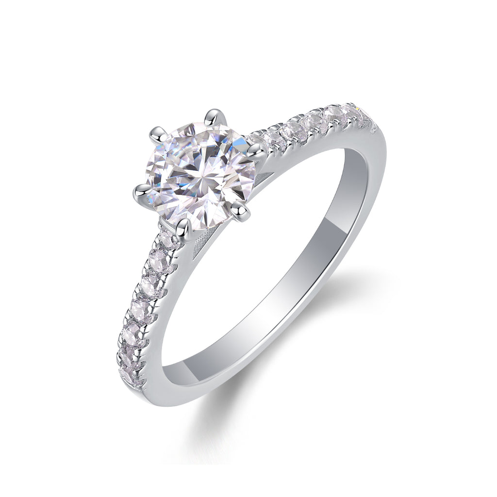 Surrounded By Stars - A Wedding Ring Set With 1-carat Top-quality Moissanite S925 Silver And Platinum-plated Diamond. The Ring Can Be Inspected With A Diamond Pen