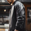 American-style Black MA1 Pilot Leather Jacket Ruan Handsome Short