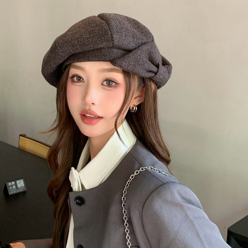 Bowknot Niche Crowd Beret Temperament Makes Face Look Smaller Painter Cap Trendy
