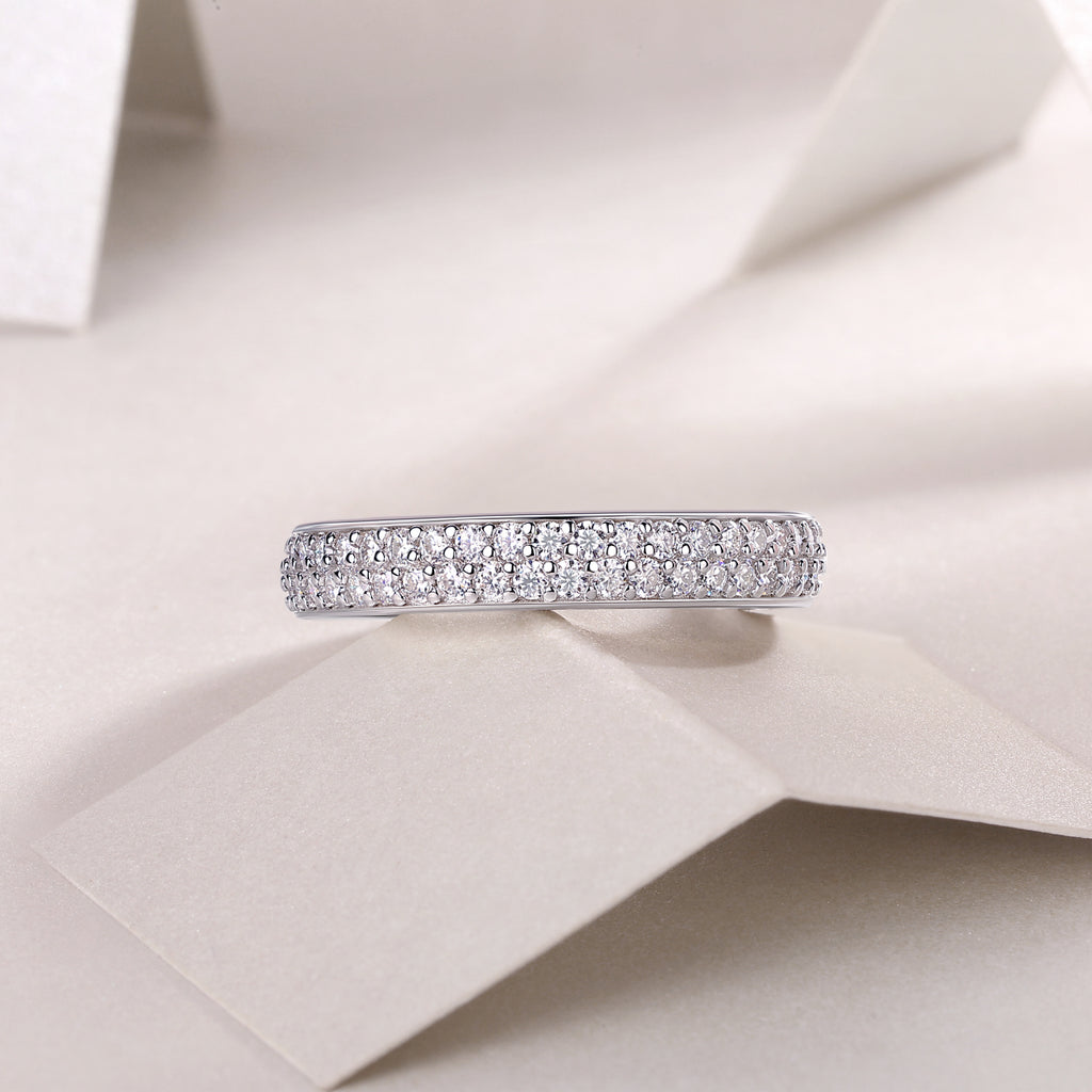 Daytime Flame - A Wedding Ring Set With Top-quality Moissanite S925 Silver And Platinum-plated Diamond. The Ring Can Be Inspected With A Diamond Pen