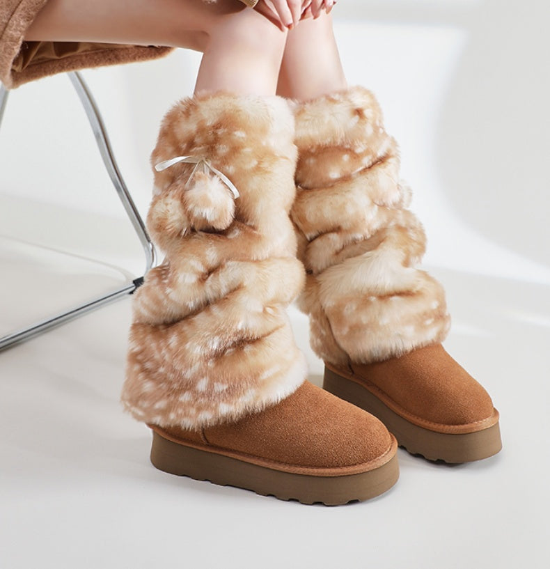 Women's Subculture Fur Bunching Socks Jk Fur Ball