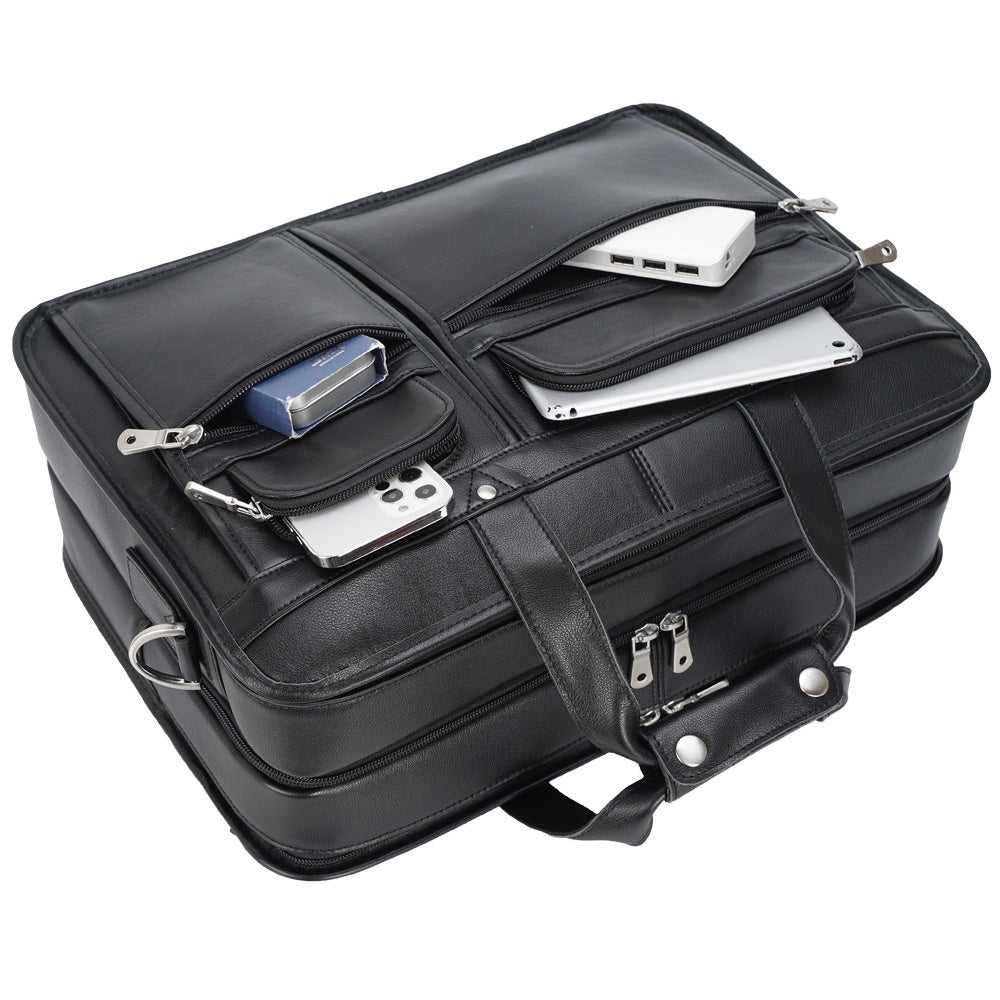 حقيبة كمبيوتر محمول من الجلد الطبيعي من تايدينج، مصنوعة من جلد البقر، مناسبة للأعمال، مقاس 17 بوصة