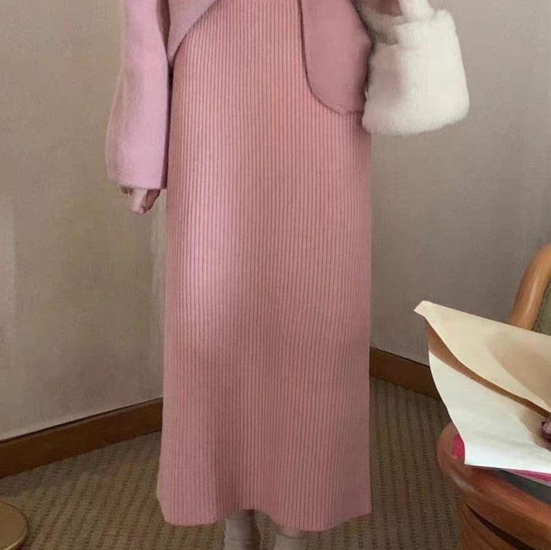 Women's Solid Color Casual Versatile Knitted Skirt