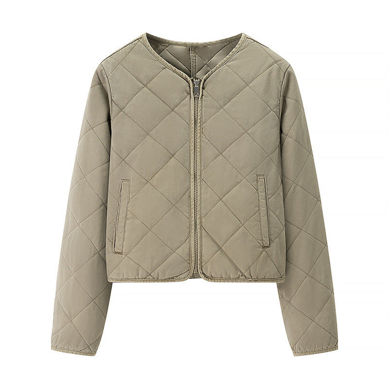 Classic Diamond Round Neck Cotton-padded Jacket