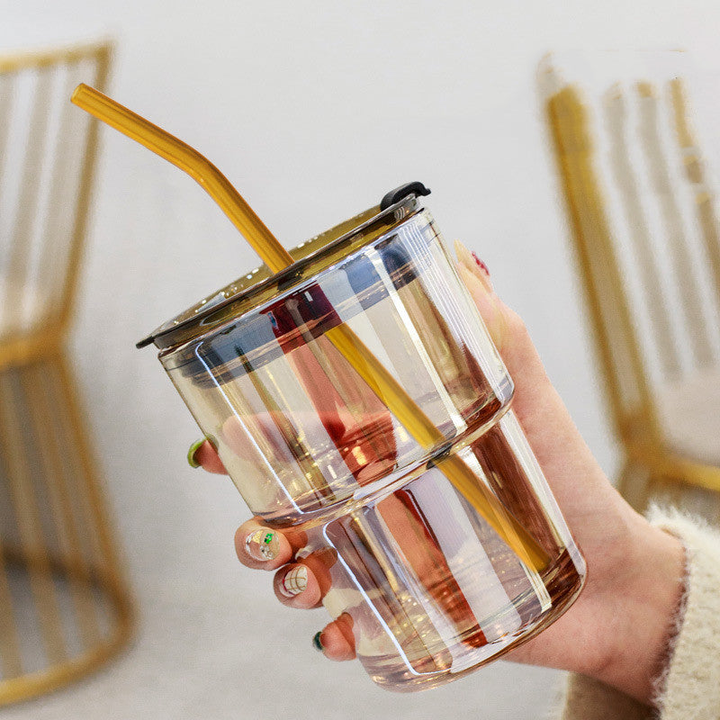 Creative Portable Bamboo Cup With Lid Straw Glass