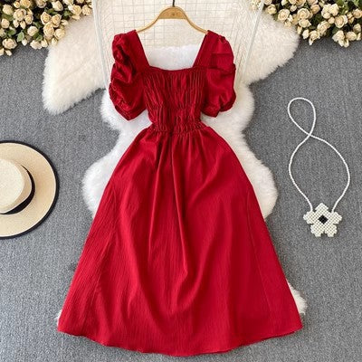 Bubblesleeve Squareneck Waistcinching Dress
